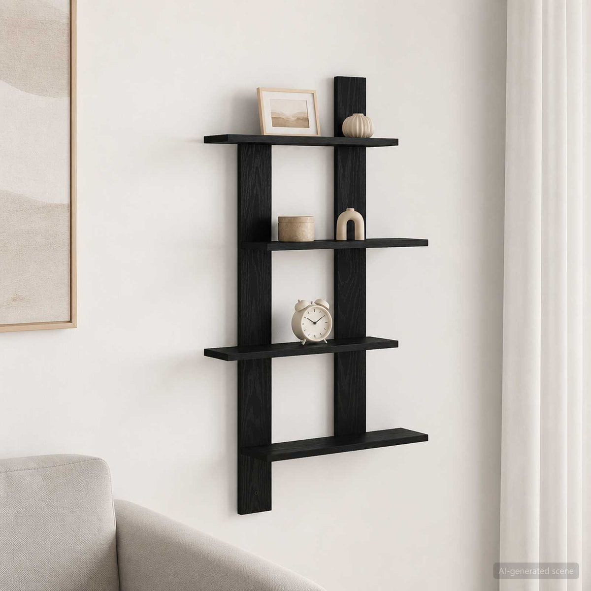 Wall Shelf Black Oak 61 x 13.5 x 105 cm Engineered Wood