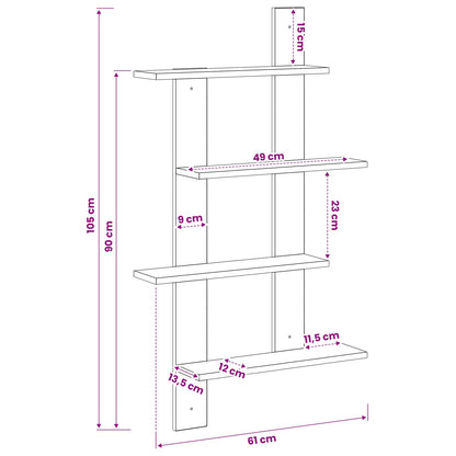 Wall Shelf Concrete Grey 61 x 13.5 x 105 cm Engineered Wood