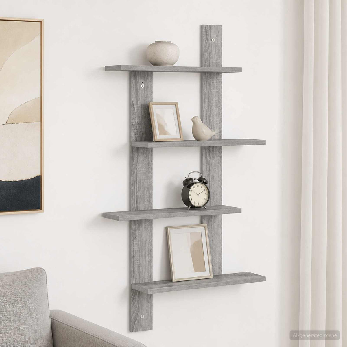 Wall Shelf Grey Sonoma 61 x 13.5 x 105 cm Engineered Wood
