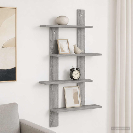 Wall Shelf Grey Sonoma 61 x 13.5 x 105 cm Engineered Wood