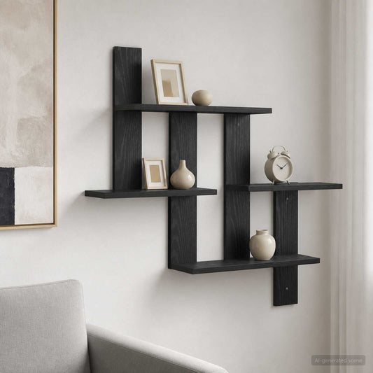 Wall Shelf Black Oak 85 x 13.5 x 73.5 cm Engineered Wood