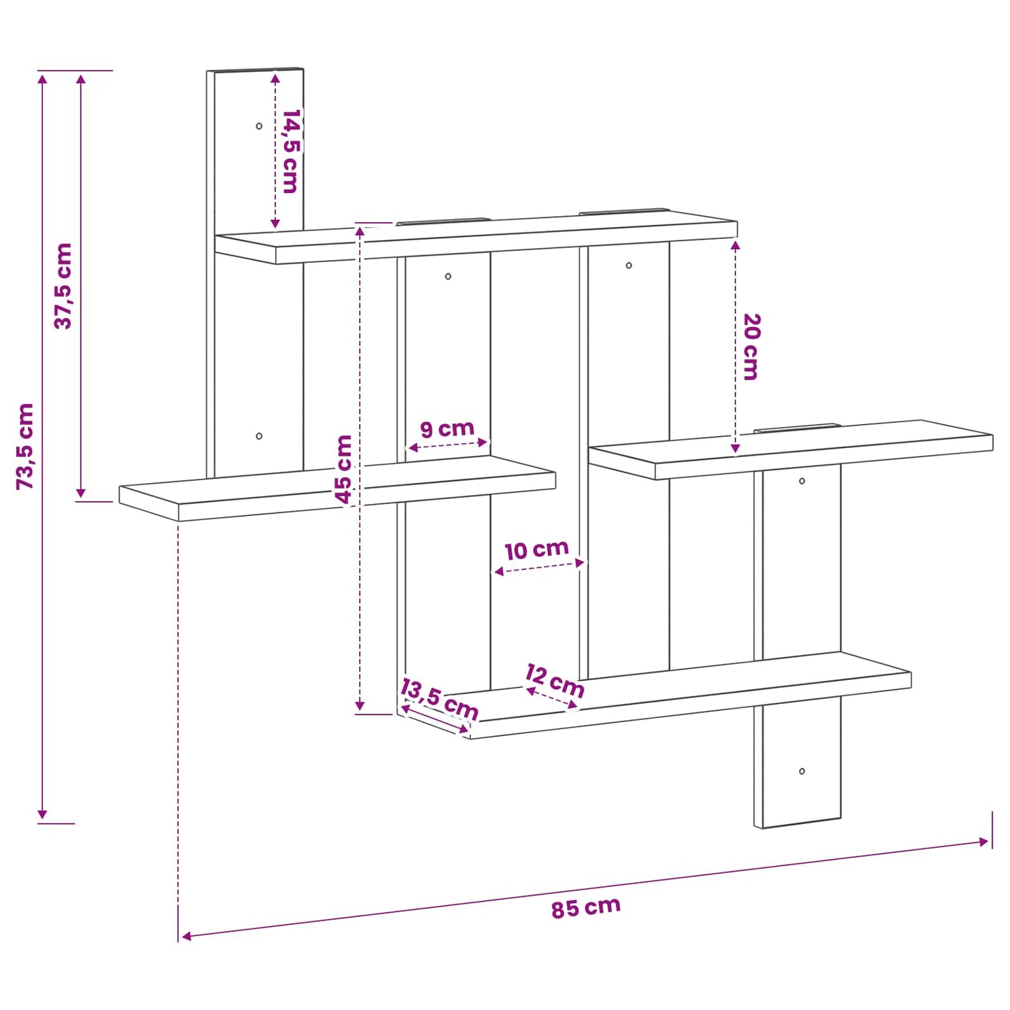 Wall Shelf Oak Wood 85 x 13.5 x 73.5 cm Engineered Wood