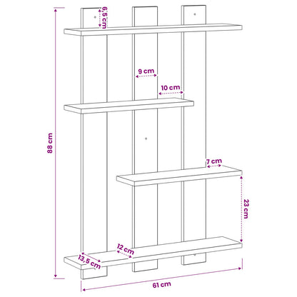 Wall Shelf Black Oak 61 x 13.5 x 88 cm Engineered Wood