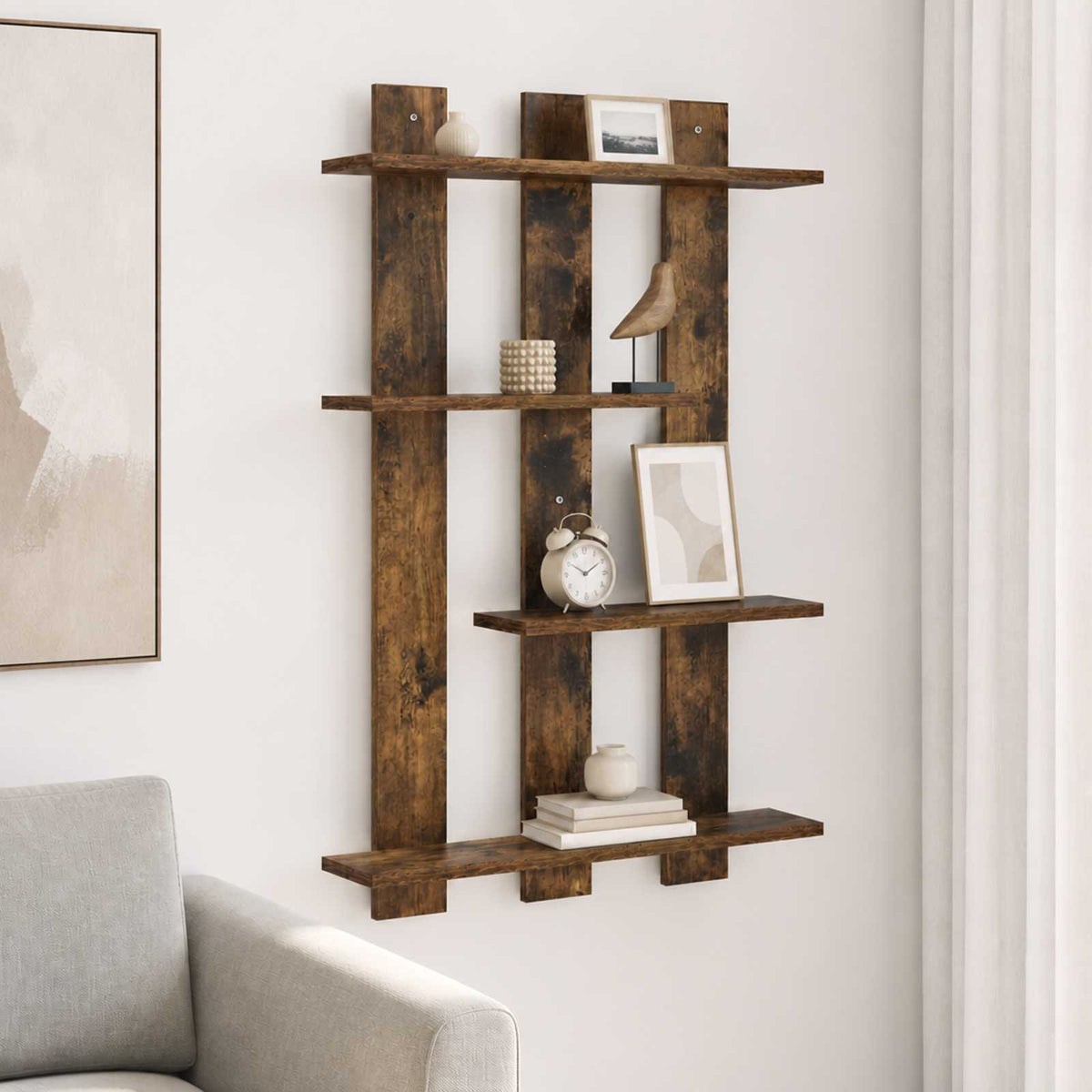 Wall Shelf Smoked Oak 61 x 13.5 x 88 cm Engineered Wood
