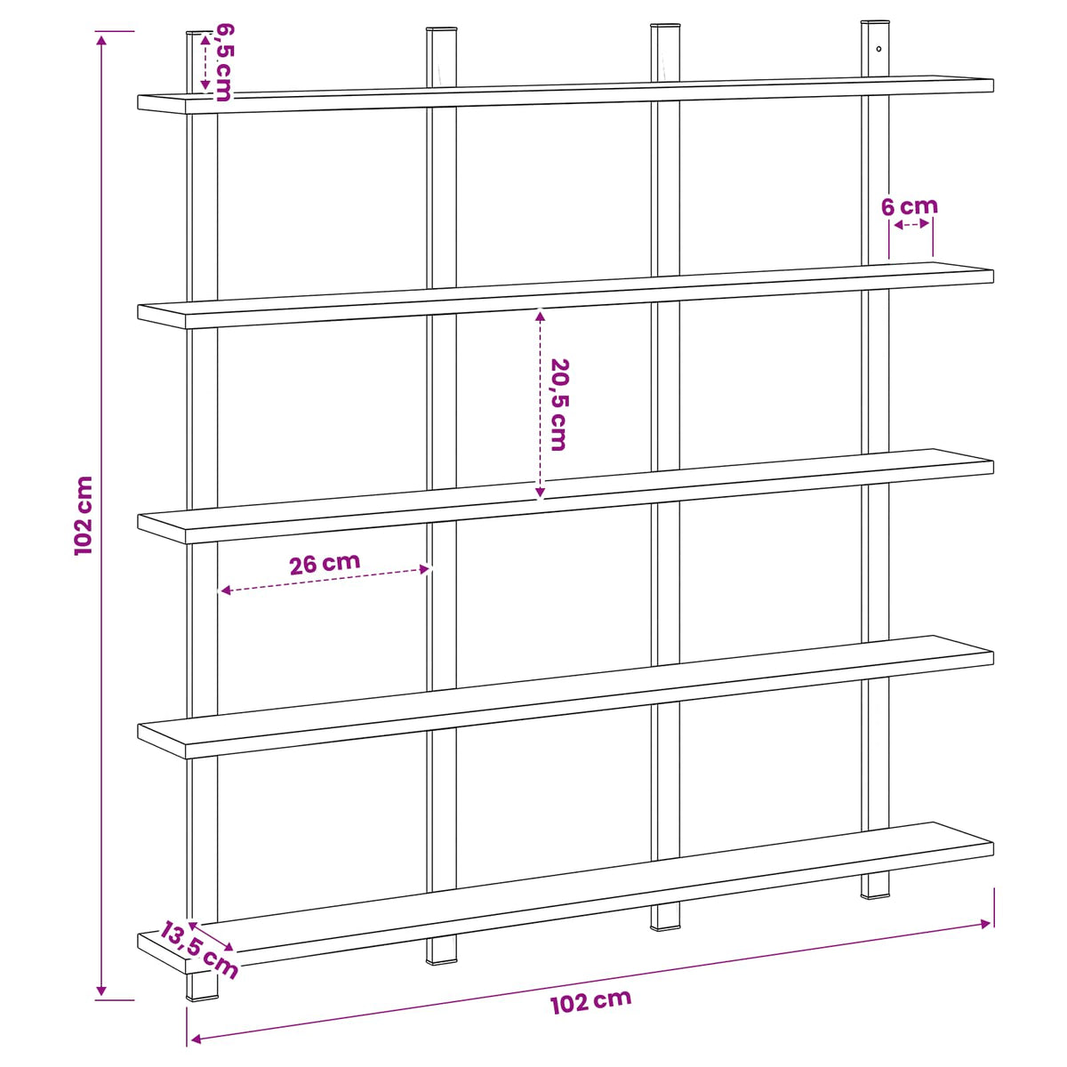 Wall Shelf Sonoma Oak 102 x 13.5 x 102 cm Engineered Wood