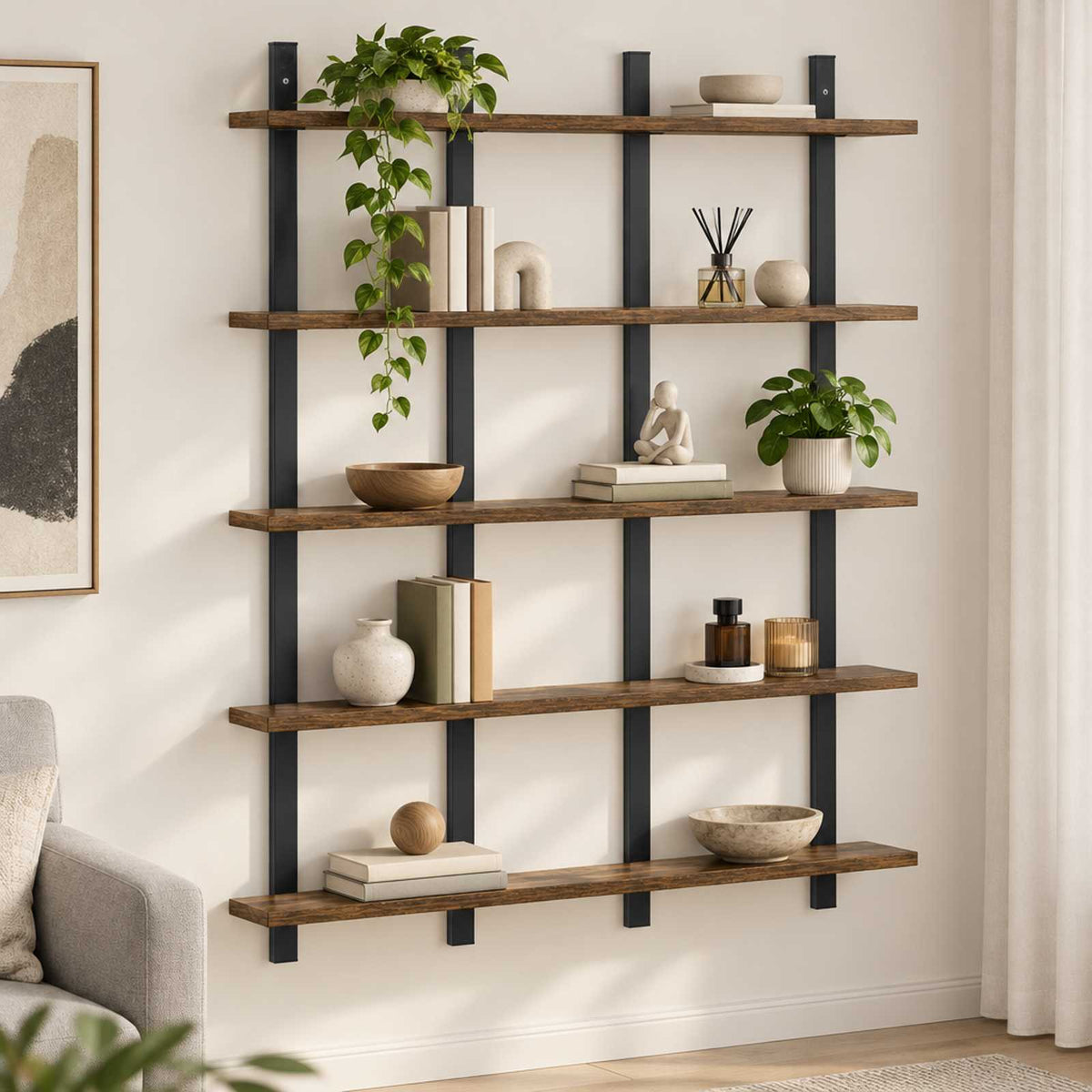 Wall Shelf Smoked Oak 102 x 13.5 x 102 cm Engineered Wood