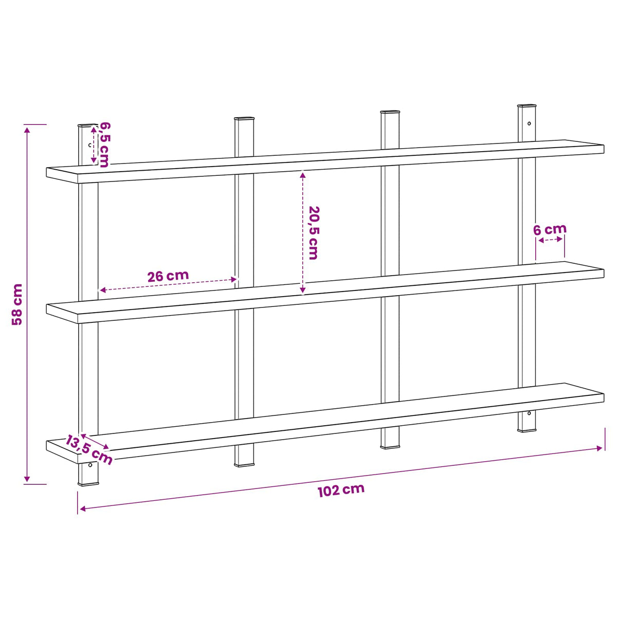 Wall Shelf Artisan Oak 102 x 13.5 x 58 cm Engineered Wood
