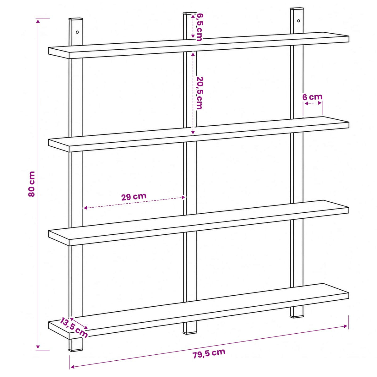 Wall Shelf Grey Sonoma 79.5 x 13.5 x 80 cm Engineered Wood