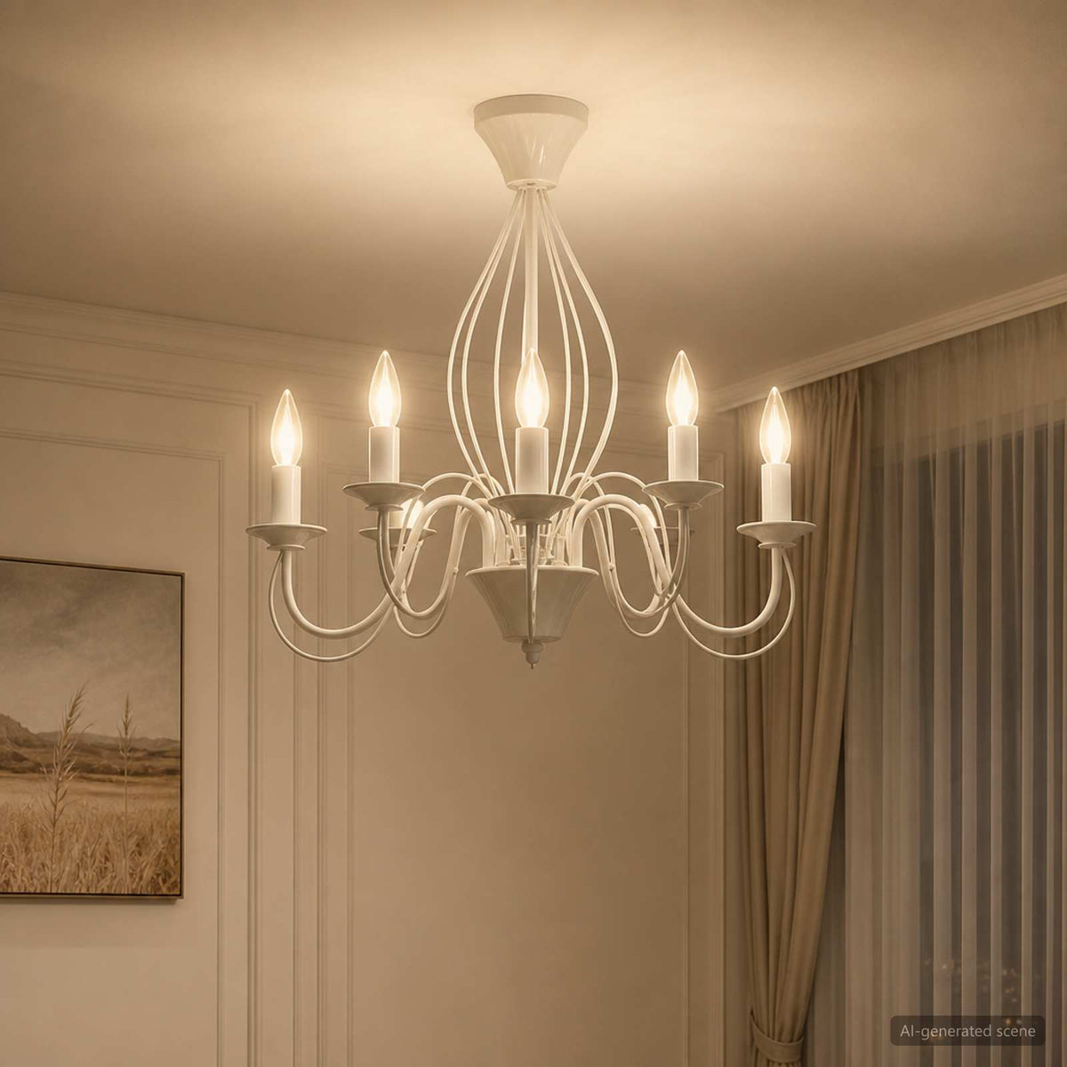 Chandelier E14 Metal White Ø 52 x 47 cm