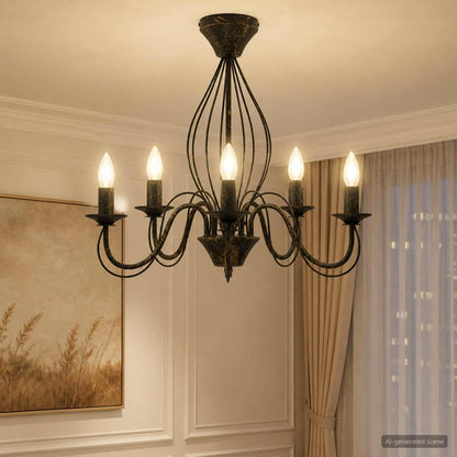 Chandelier E14 Metal Antique Black Ø 52 x 47 cm