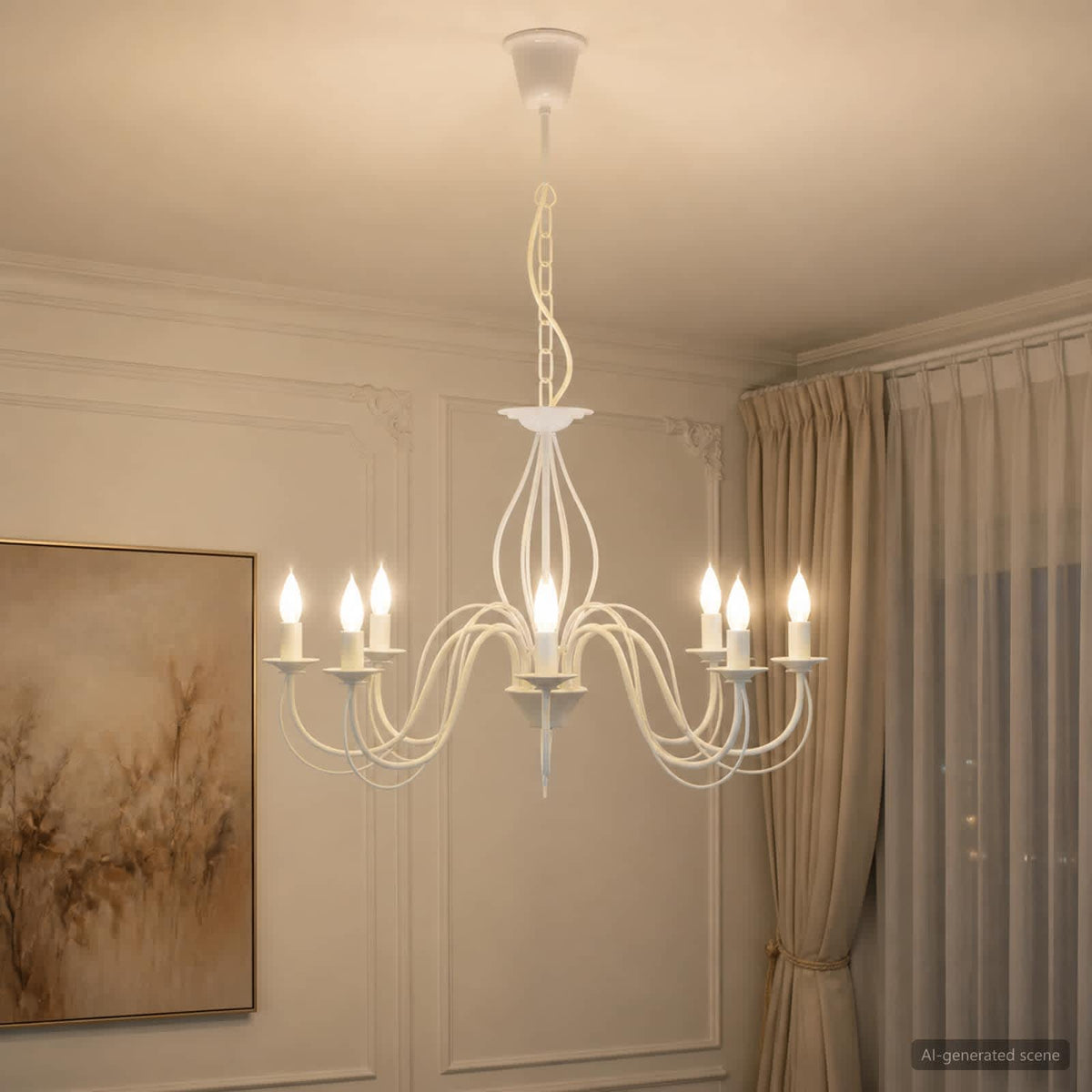 Adjustable Chandelier E14 Metal White Ø 78 x 101 cm