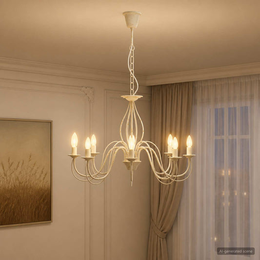 Adjustable Chandelier E14 Metal Antique White Ø 78 x 101 cm