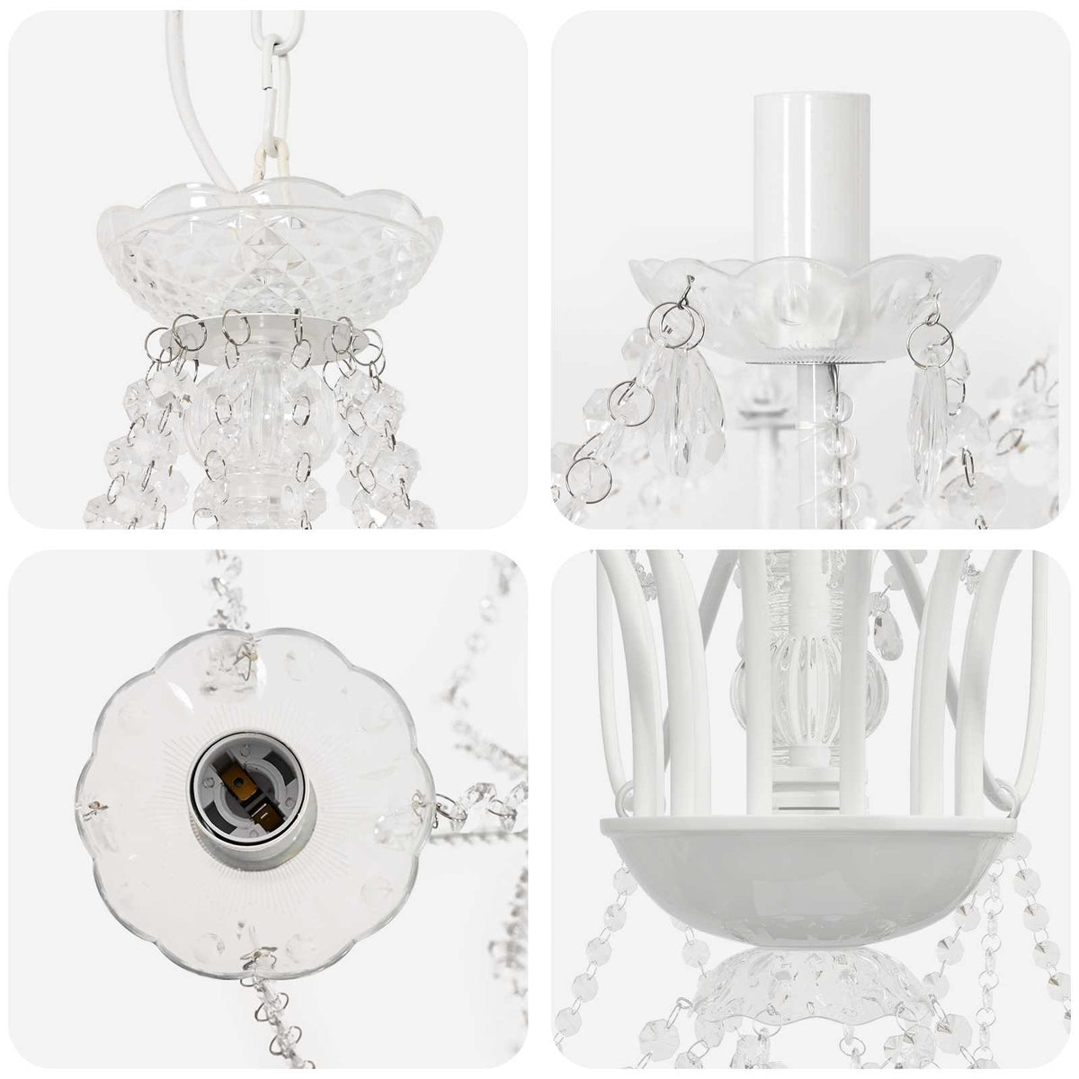 Adjustable Chandelier with Beads E14 Metal and Acrylic White