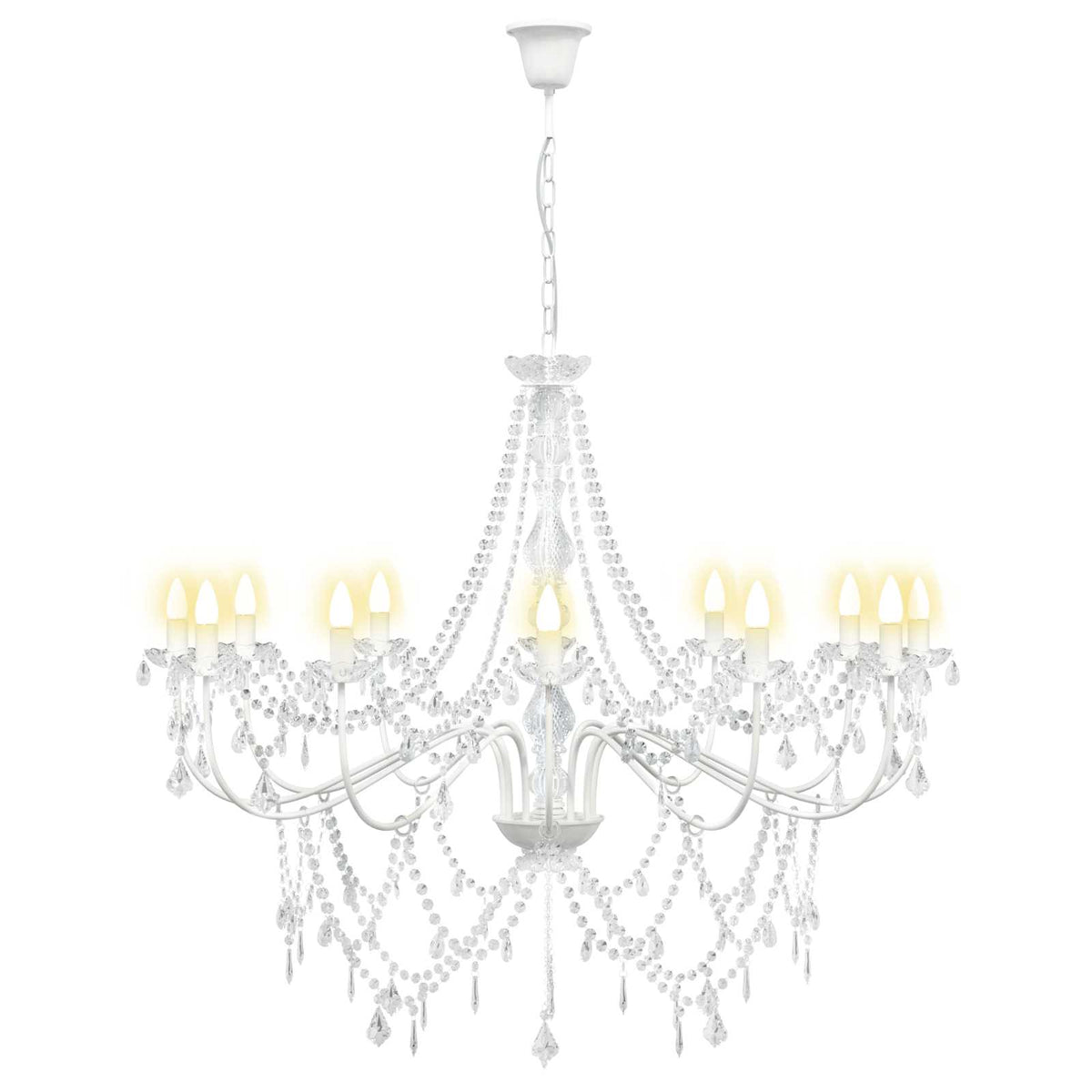Adjustable Chandelier with Beads E14 Metal and Acrylic White