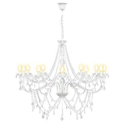 Adjustable Chandelier with Beads E14 Metal and Acrylic White