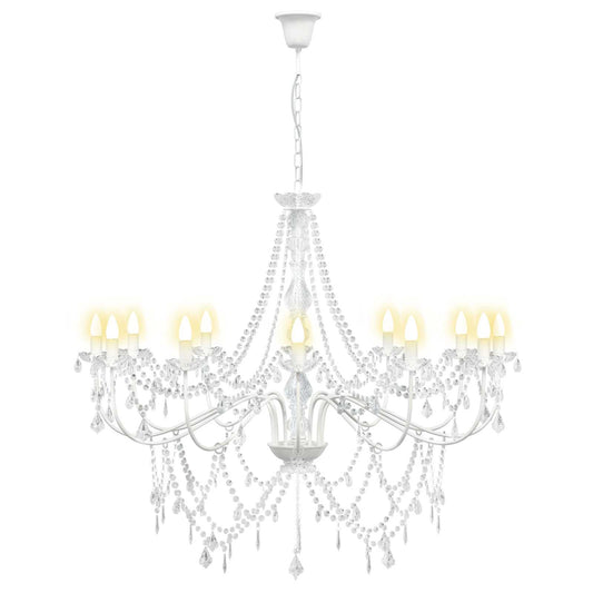 Adjustable Chandelier with Beads E14 Metal and Acrylic White