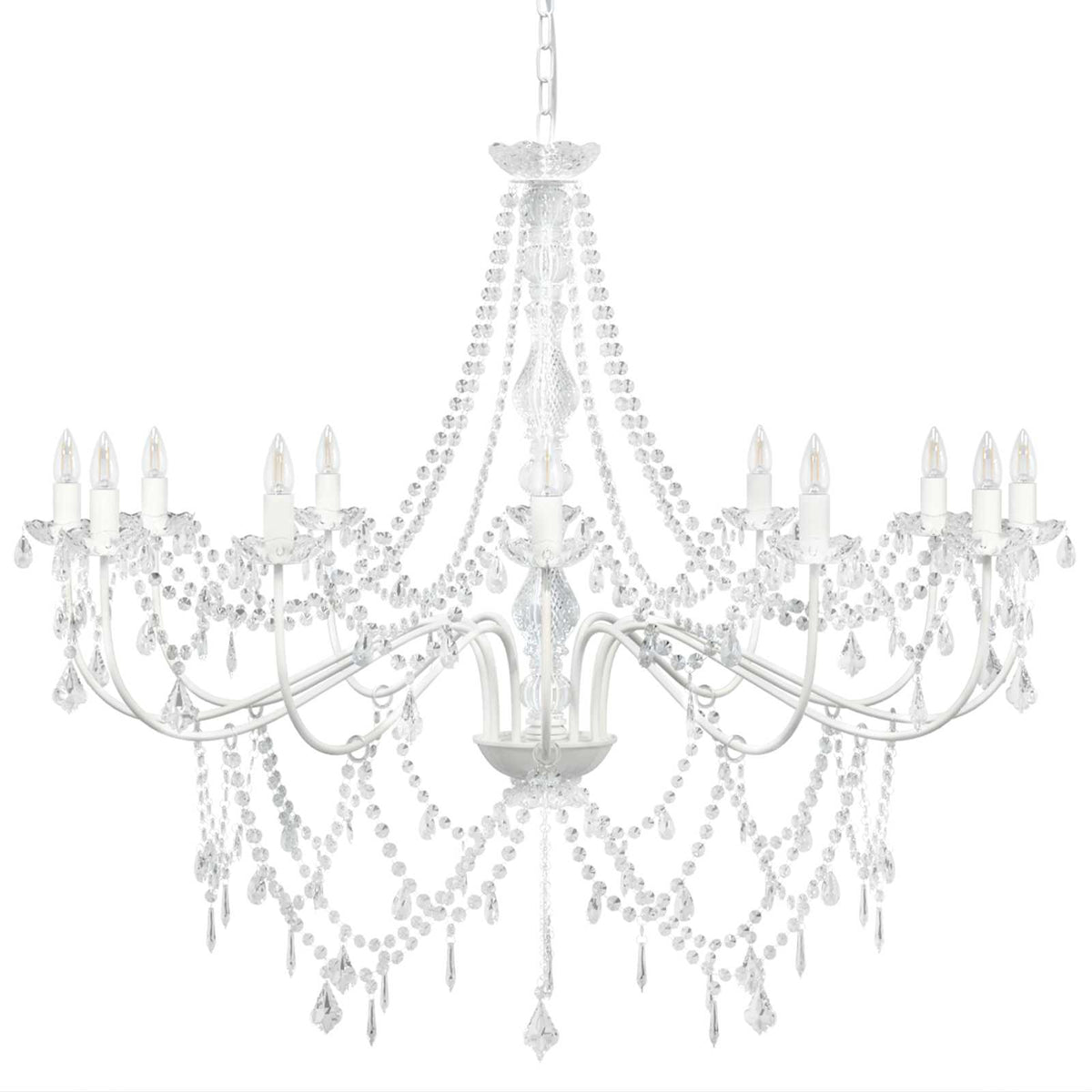 Adjustable Chandelier with Beads E14 Metal and Acrylic White