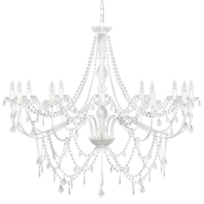 Adjustable Chandelier with Beads E14 Metal and Acrylic White