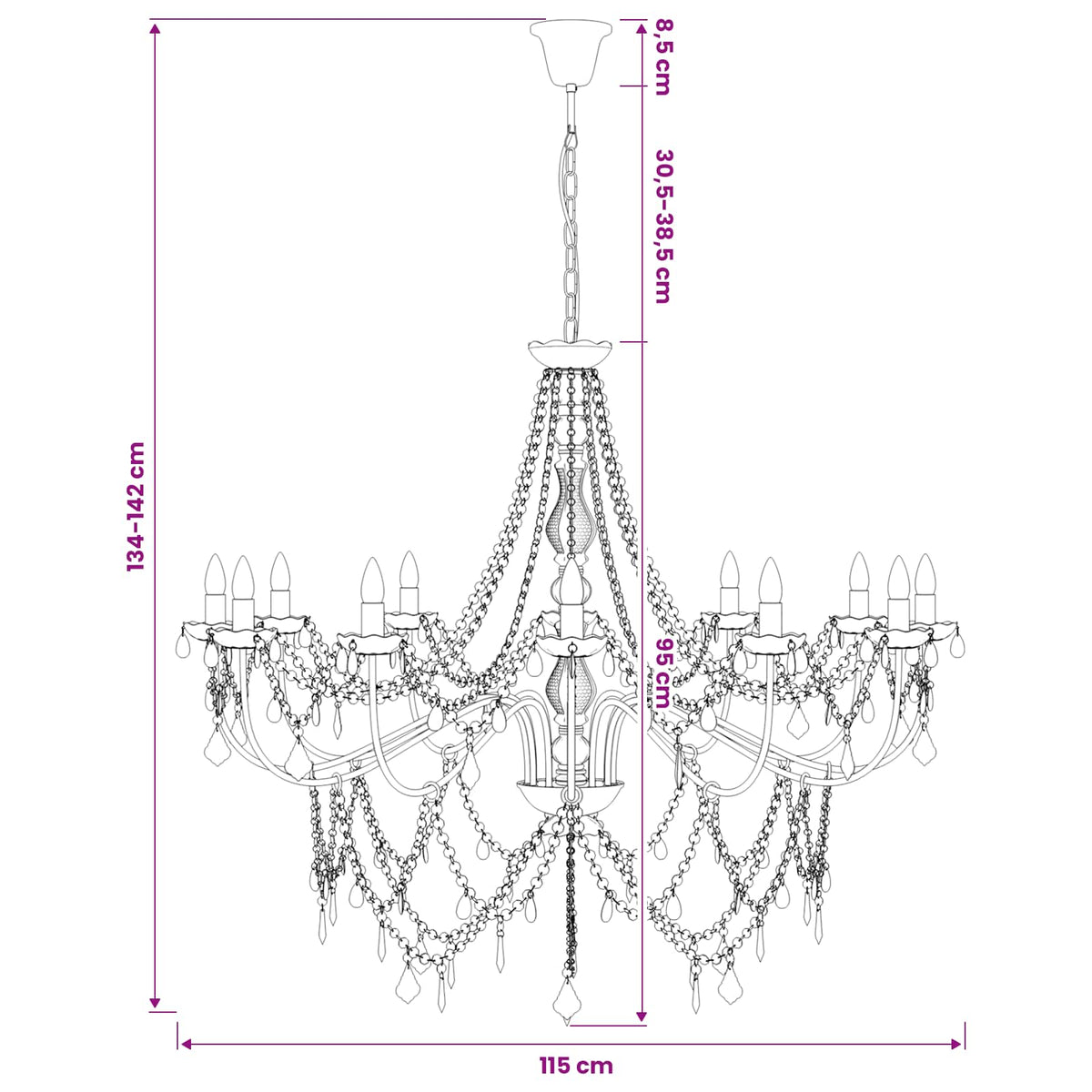 Adjustable Chandelier with Beads E14 Metal and Acrylic White