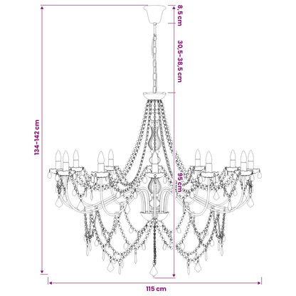 Adjustable Chandelier with Beads E14 Metal and Acrylic White