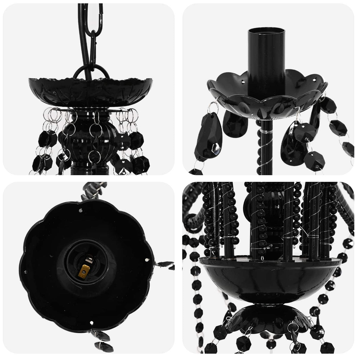 Adjustable Chandelier with Beads E14 Metal and Acrylic Black