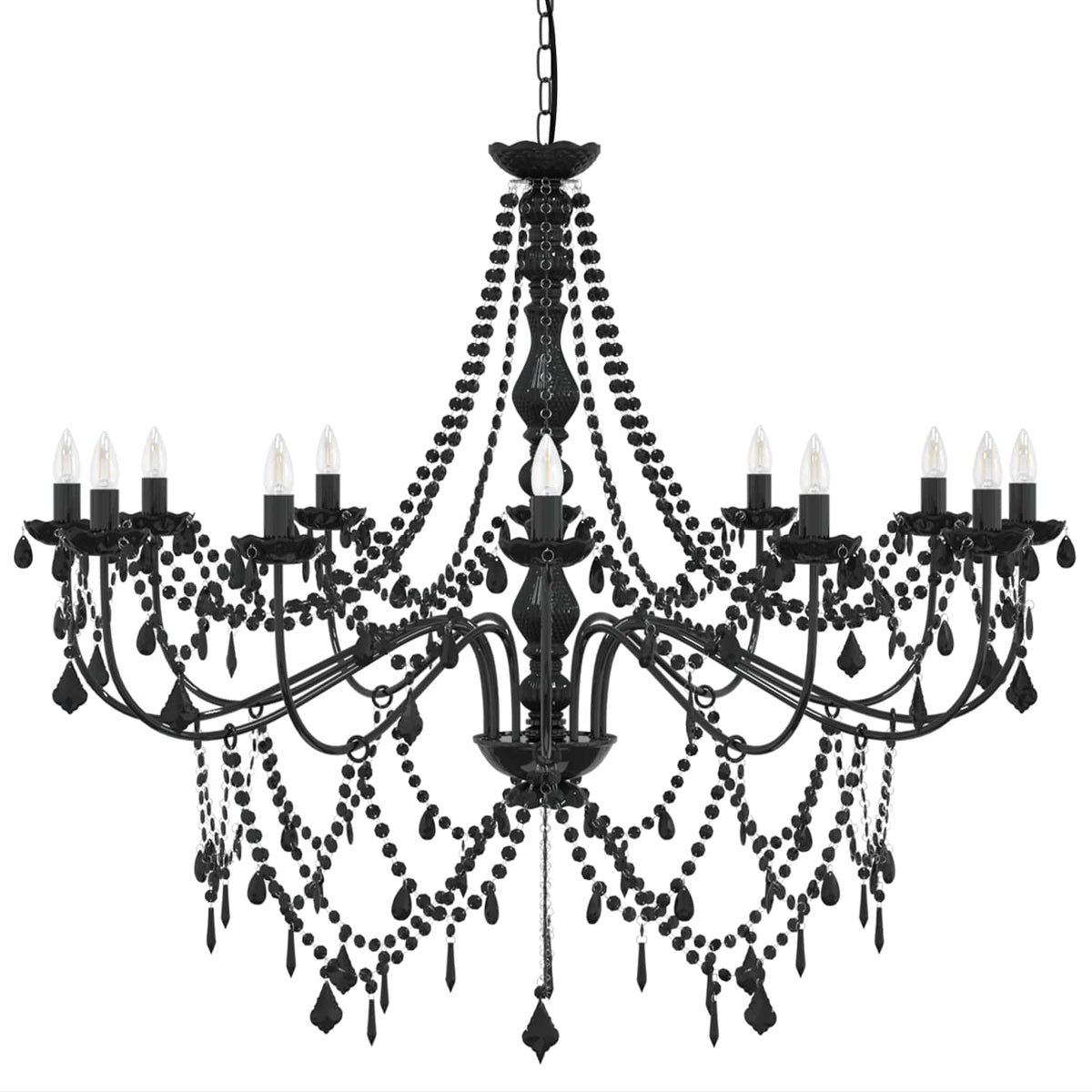 Adjustable Chandelier with Beads E14 Metal and Acrylic Black