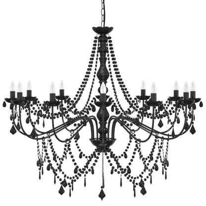 Adjustable Chandelier with Beads E14 Metal and Acrylic Black
