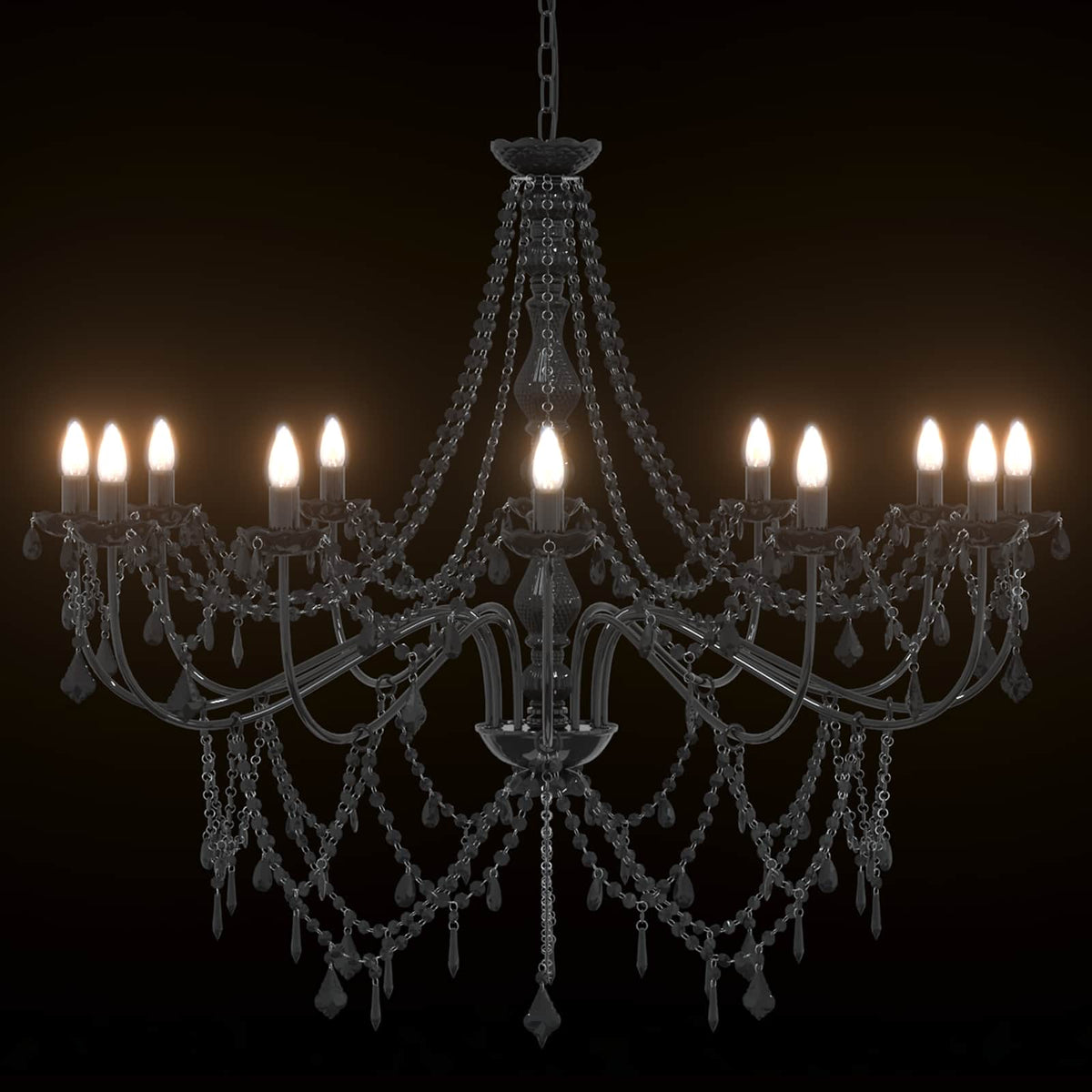 Adjustable Chandelier with Beads E14 Metal and Acrylic Black