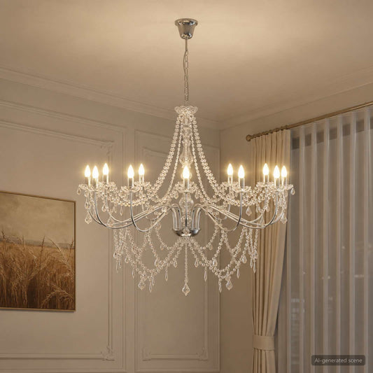 Adjustable Chandelier with Beads E14 Metal and Acrylic Chrome