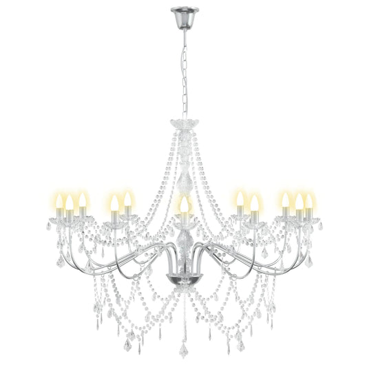 Adjustable Chandelier with Beads E14 Metal and Acrylic Chrome