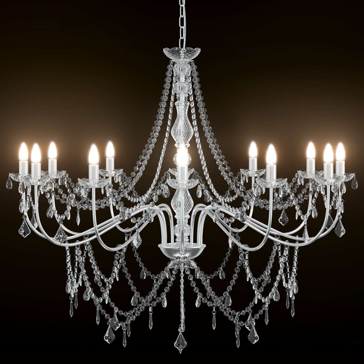 Adjustable Chandelier with Beads E14 Metal and Acrylic Chrome