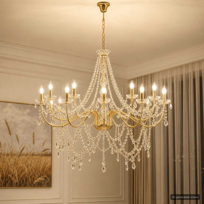 Adjustable Chandelier with Beads E14 Metal and Acrylic Gold