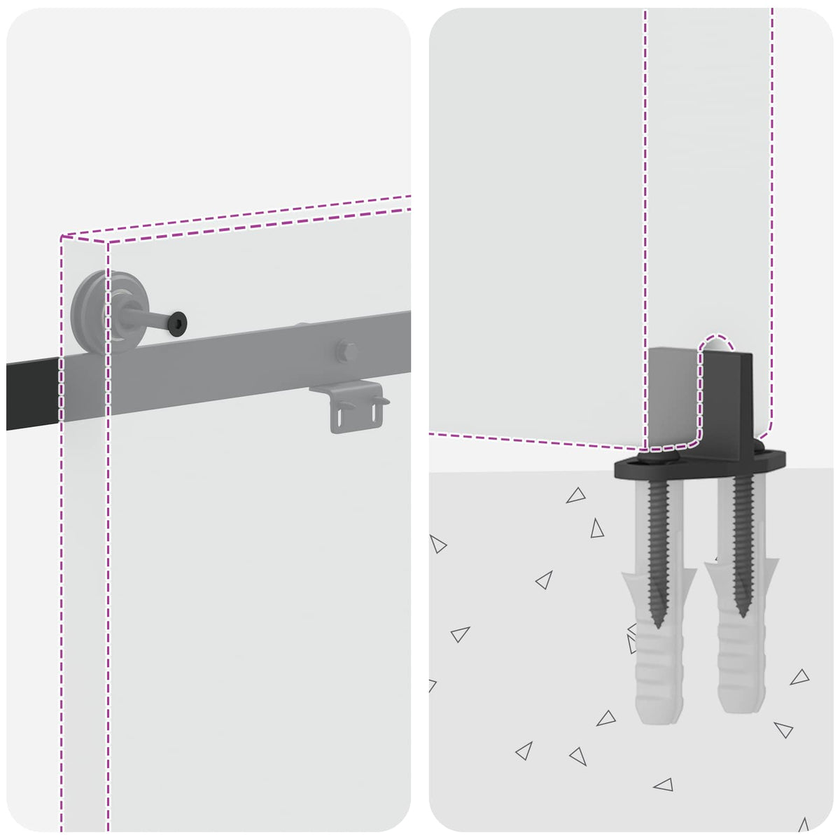 Sliding Door Hardware Kit 183 cm Steel Black