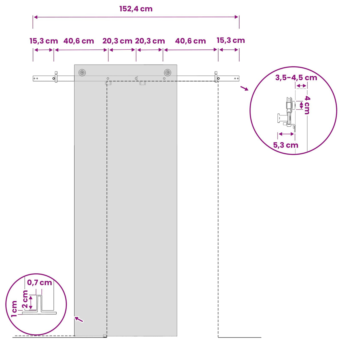 Sliding Door Hardware Kit 152.4 cm Steel White