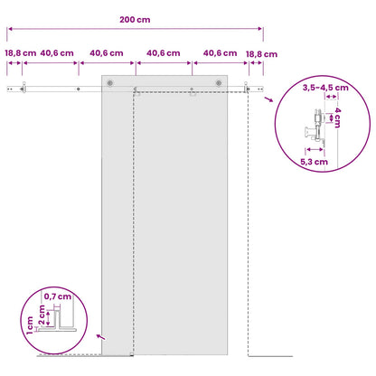 Sliding Door Hardware Kit 200 cm Steel White