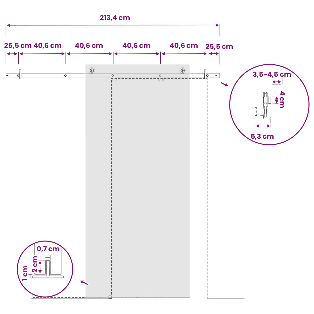Sliding Door Hardware Kit 213.4 cm Steel White