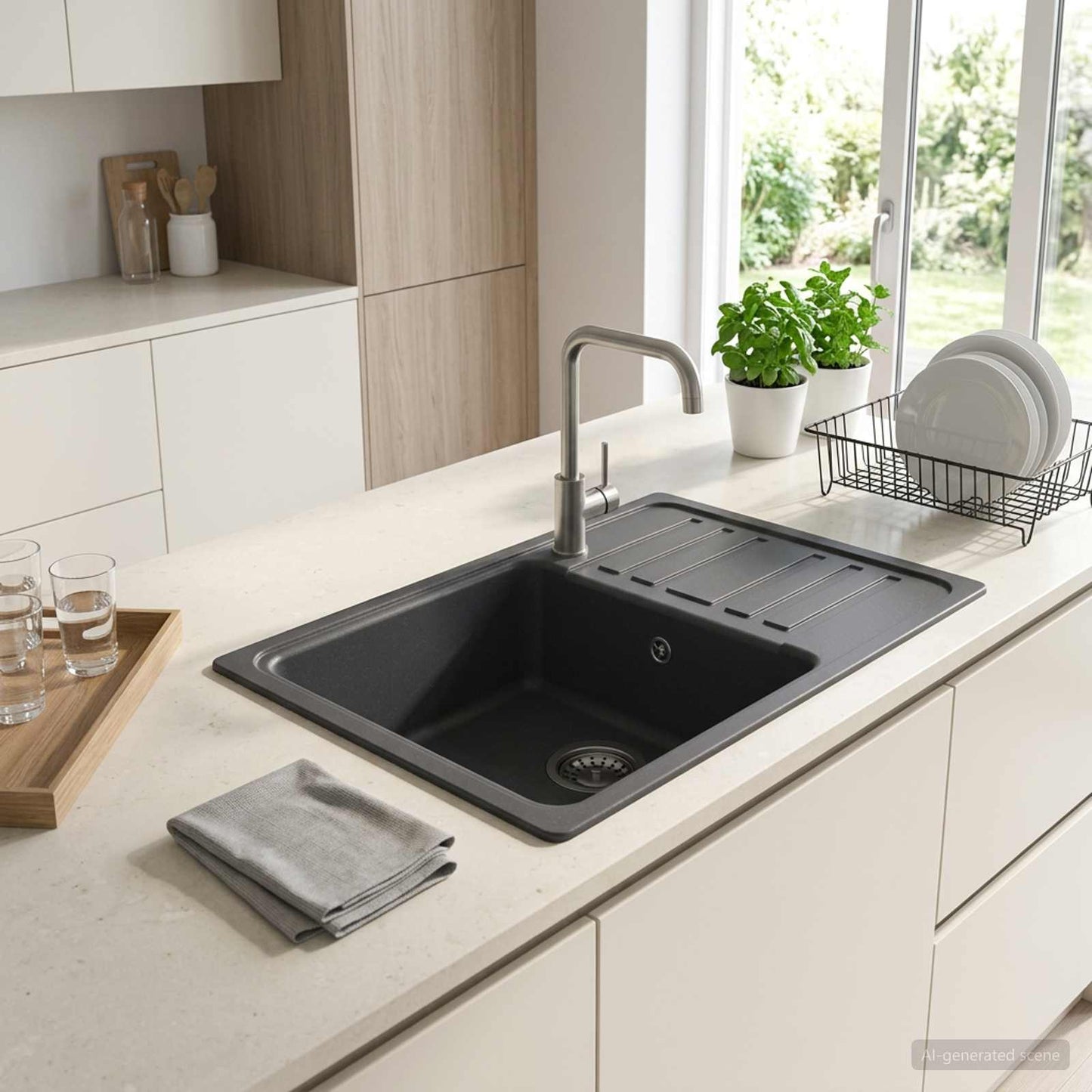 Kitchen Sink with Drainer Granite 57.5 x 46 x 28 cm Graphite