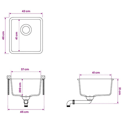 Kitchen Sink Single Basin Granite 42 x 46 x 31 cm Graphite
