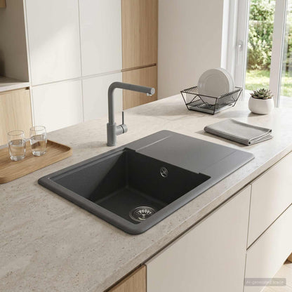 Kitchen Sink Single Basin Granite 56 x 46 x 19 cm Graphite