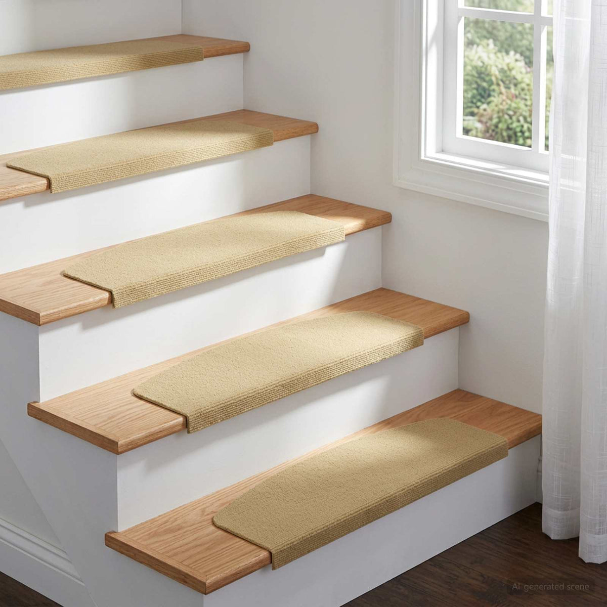 Stair Mats 15 pcs 56 x 17 x 3 cm Beige Polyester Half-round