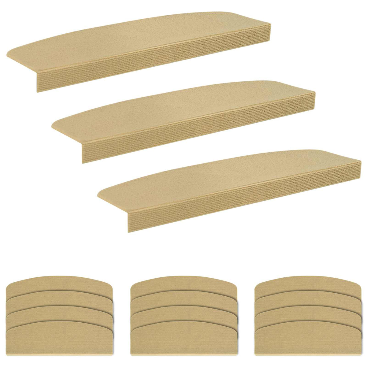 Stair Mats 15 pcs 56 x 17 x 3 cm Beige Polyester Half-round