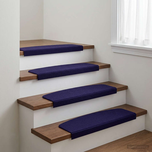 Stair Mats 15 pcs 56 x 17 x 3 cm Blue Polyester Half-round
