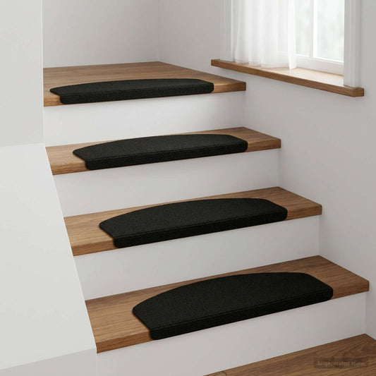 Stair Mats 15 pcs 56 x 17 x 3 cm Black Polyester Half-round