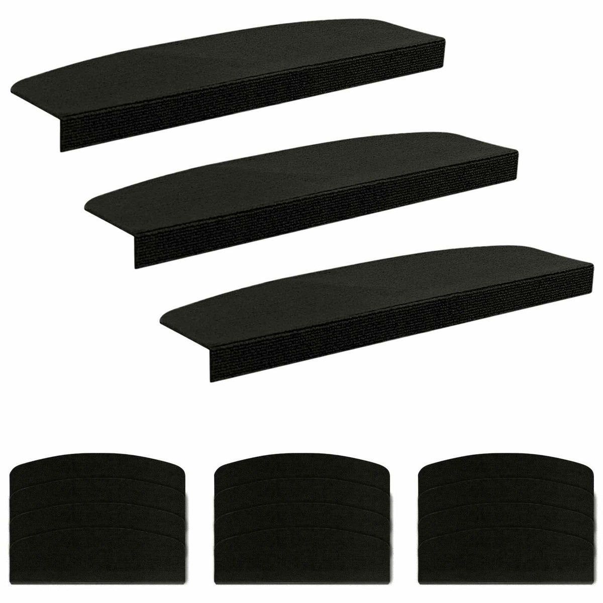Stair Mats 15 pcs 56 x 17 x 3 cm Black Polyester Half-round