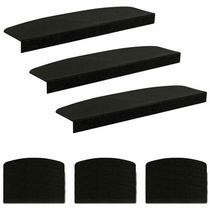 Stair Mats 15 pcs 56 x 17 x 3 cm Black Polyester Half-round