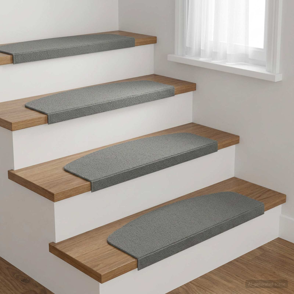 Stair Mats 15 pcs 56 x 17 x 3 cm Light Grey Polyester