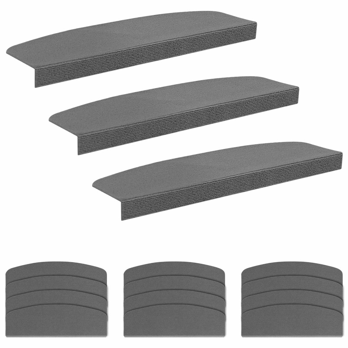 Stair Mats 15 pcs 56 x 17 x 3 cm Light Grey Polyester