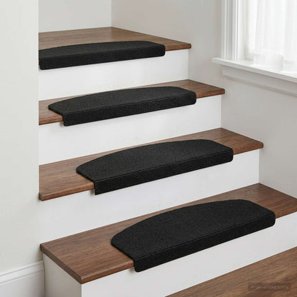 Stair Mats 15 pcs 56 x 17 x 3 cm Dark Grey Polyester Half-round
