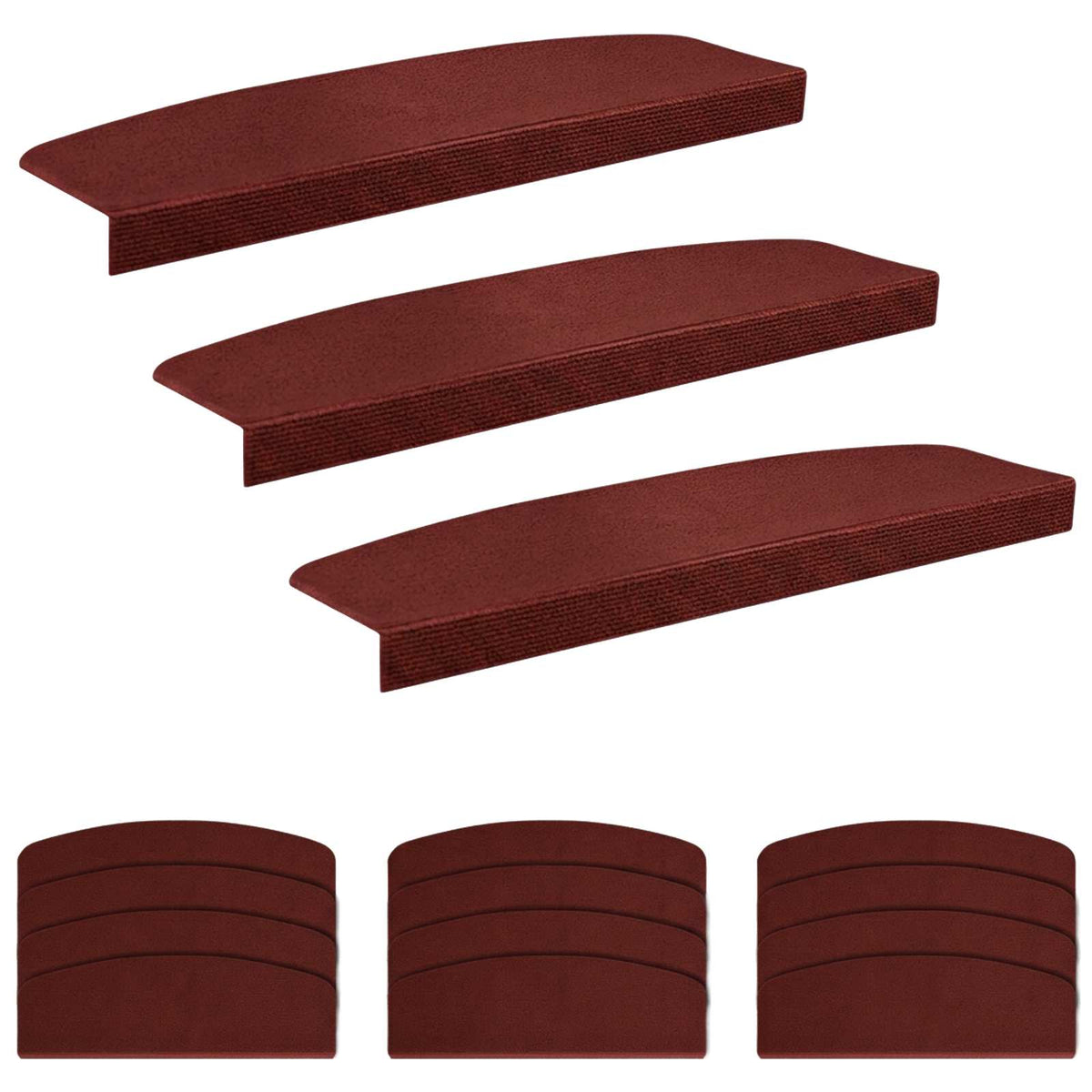 Stair Mats 15 pcs 65 x 21 x 4 cm Burgundy Polyester Half-round
