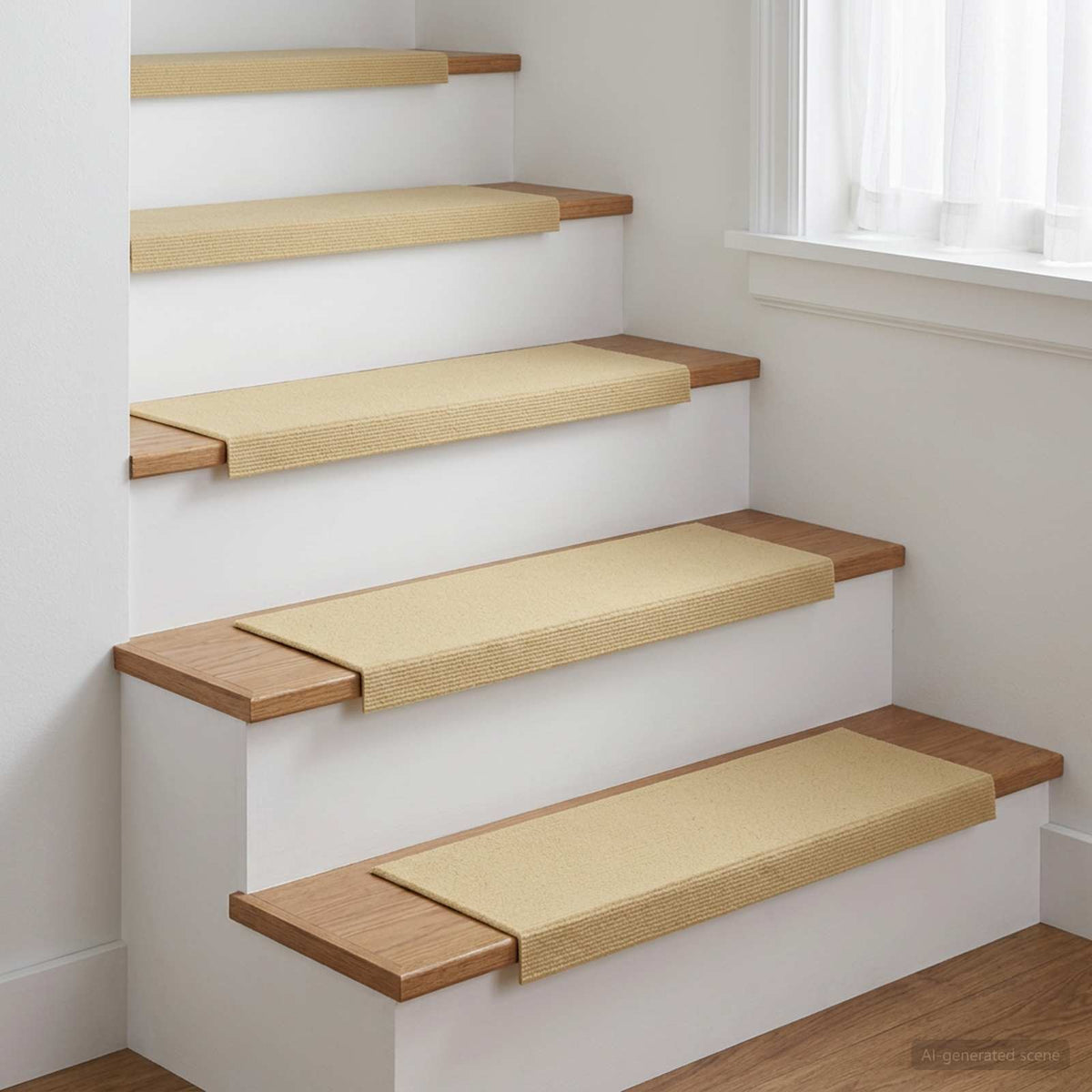 Stair Mats 15 pcs 65 x 21 x 4 cm Beige Polyester Rectangular